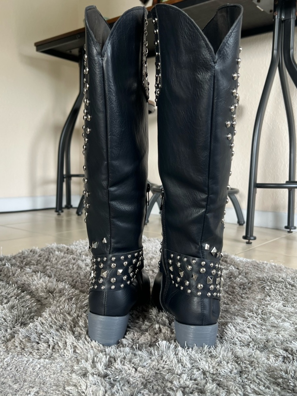 NWOT- Studded Black Knee-High Western Boots - Women - Picture 3 of 5